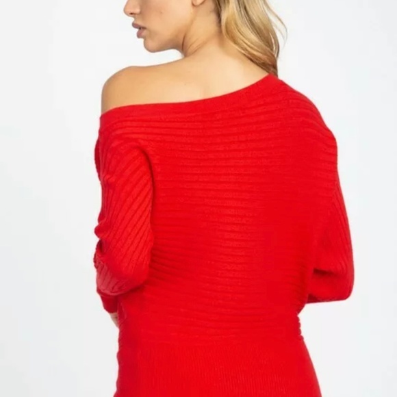 Off Shoulder Dolman Soft Slouchy Sweater Top Red - Picture 6 of 6